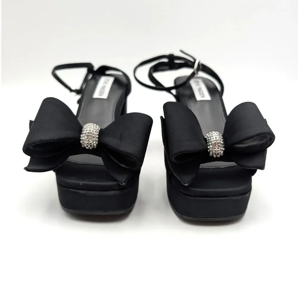 Steve Madden Aerin Bow Platform Sandals Women's Black Size US7.5M EU38